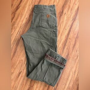Carhartt Flannel Lined Dungaree Fit Canvas Pants Mens Size 44 X 34